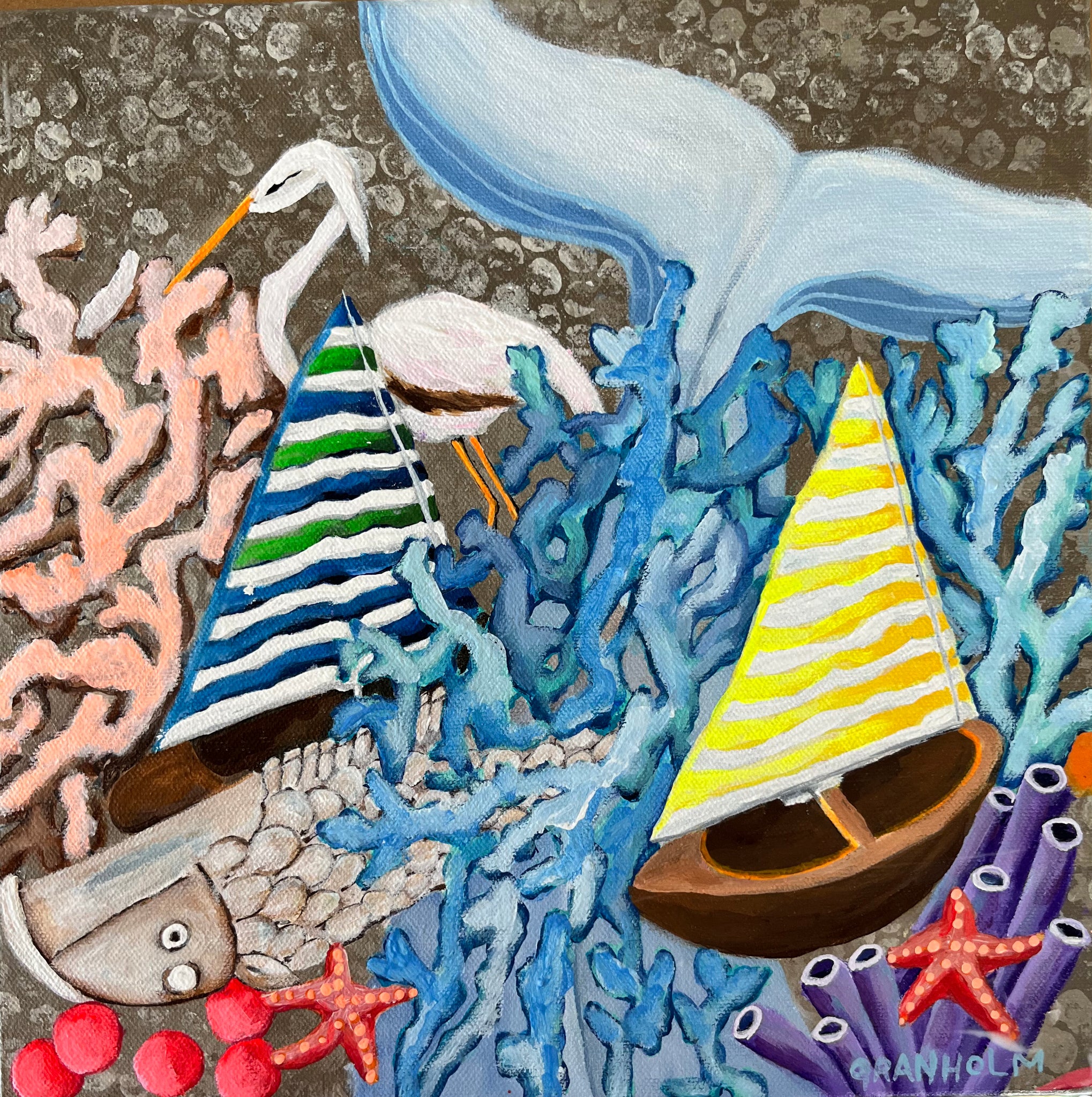 Boats in Coral by Georgene Granholm